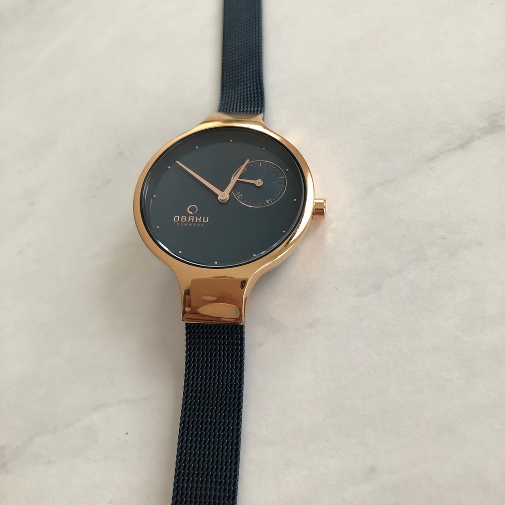 Obaku Rose Gold Navy Watch